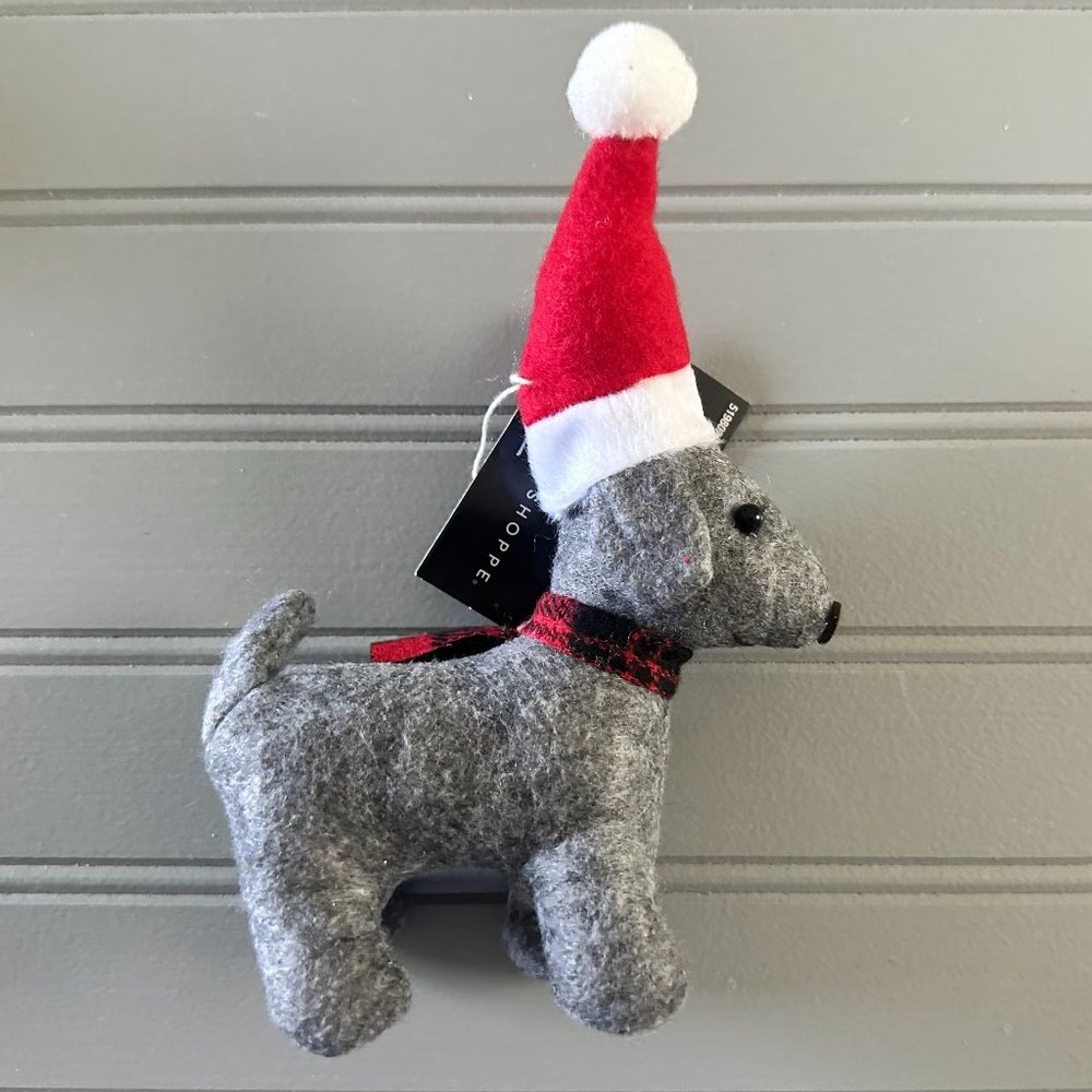 NWT Felt Dog with Santa Hat & Scarf Christmas Ornament